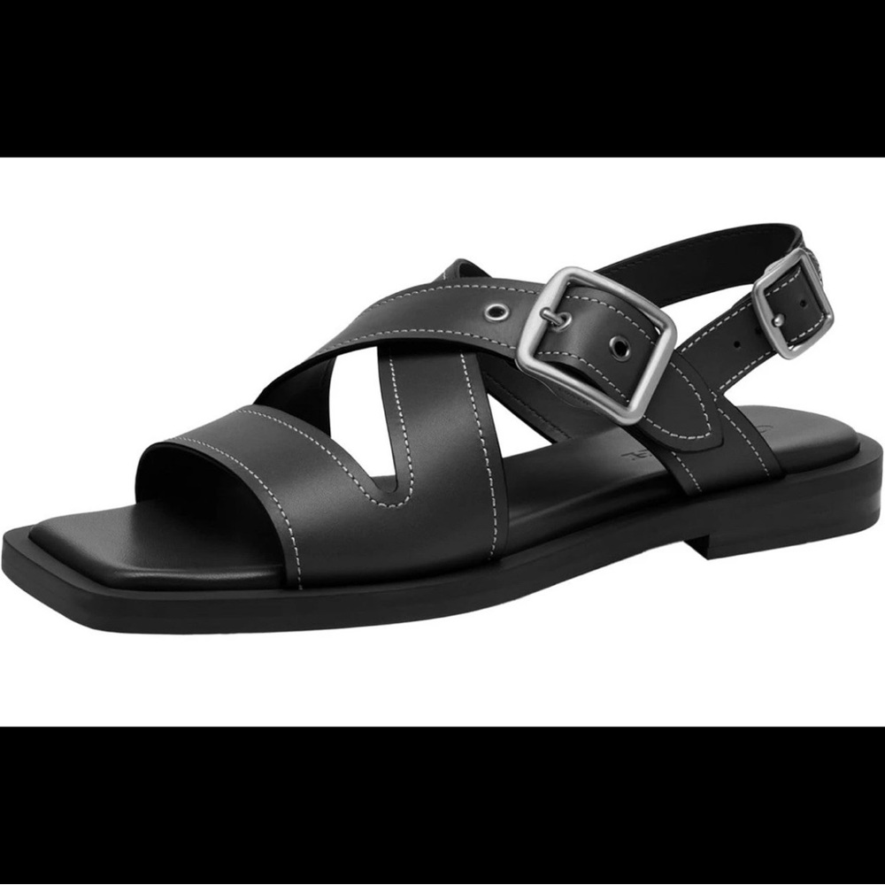 Coach Archival Black Buckle Flat Sandals Size 10B Women